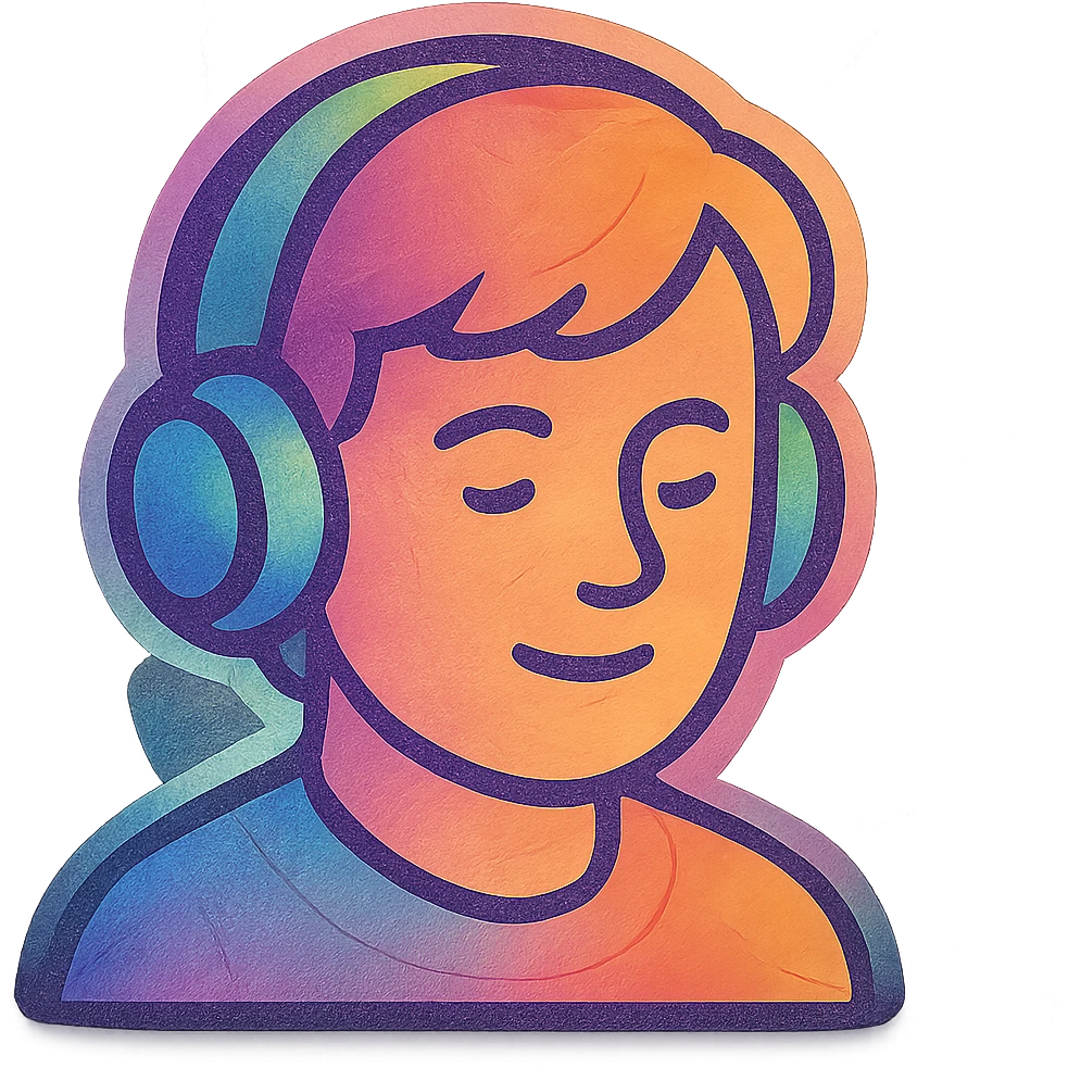 person with short hair and headphones, soft line avatar style, gentle lines and pastel hues emoji