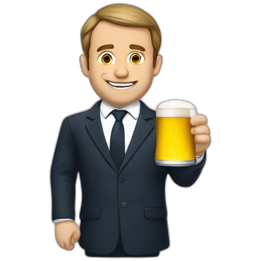 macron qui boie une bière emoji