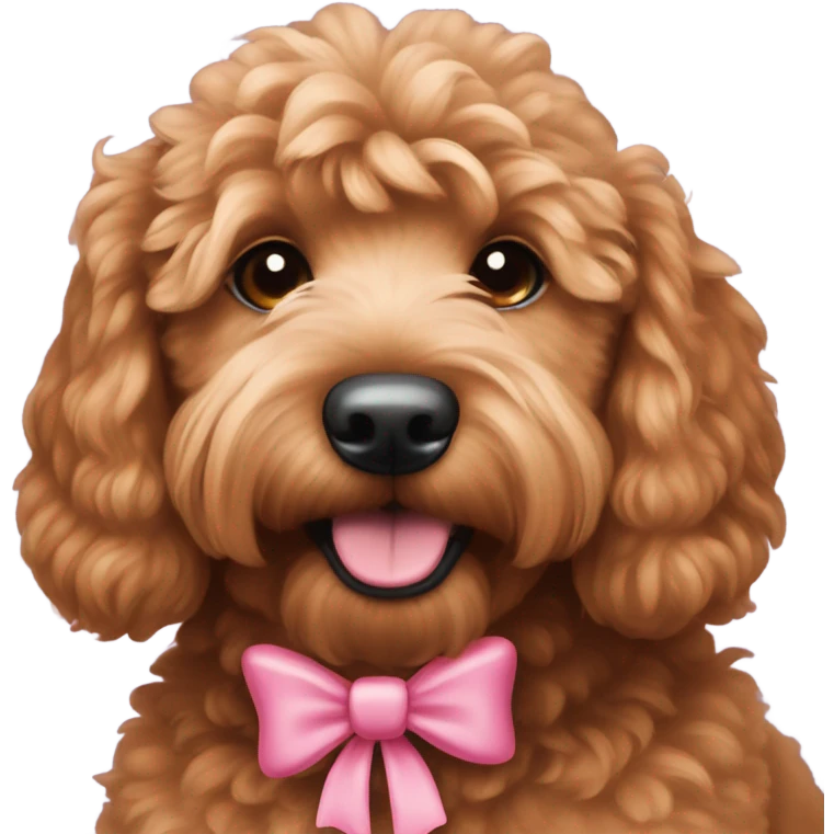 Red mini goldendoodle with pink bow emoji