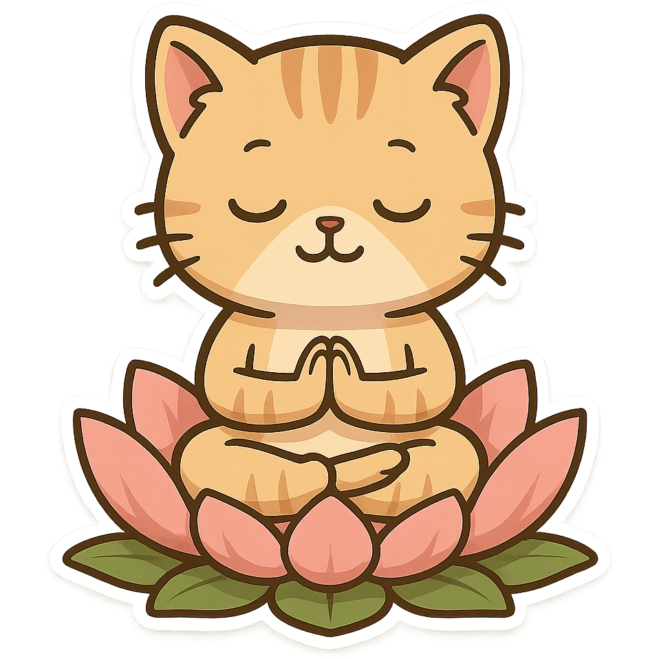 A kitten sits on a lotus flower, meditating like a Buddha statue emoji
