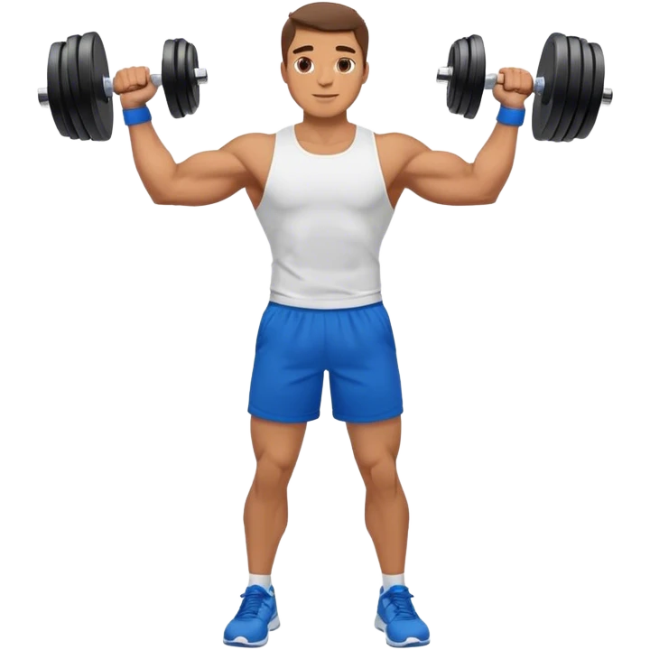 man with blue shorts doing side-lateral raise (T pose) with light dumbbells emoji