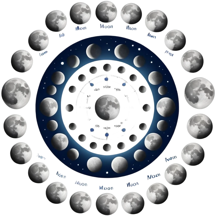 lunar month cycle showing different moon phases from new moon to full moon emoji