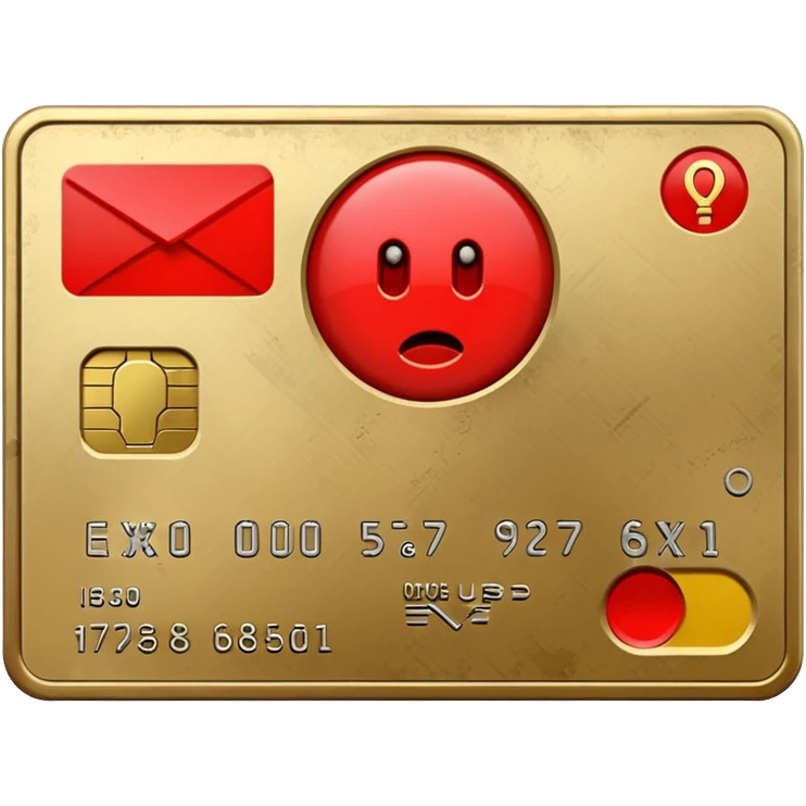 credit card with a red exclamation mark, showing negative bank balance emoji