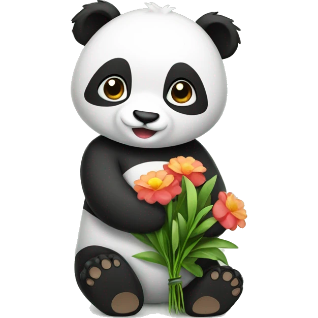 Panda holding flowers emoji