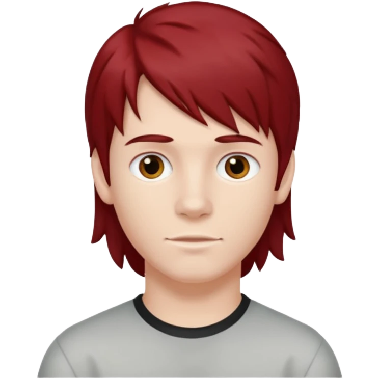 teen boy, dark red hair, mullet hair cut, white skin colour  emoji
