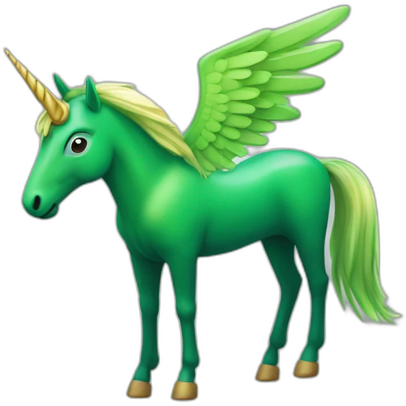 Une licorne verte et banche avec ses ailes emoji