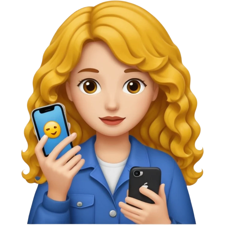 A gurl with wavy hair holding I phone emoji