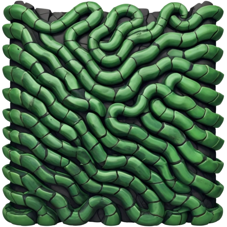 A serpentine entity with segmented exoskeleton resembling charred obsidian, featuring hundreds of small mouths along its length that whisper in unison while secreting an acid that dissolves both matter and sound.

 emoji