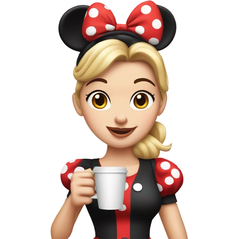 White Minnie Mouse girl holding a coffee emoji