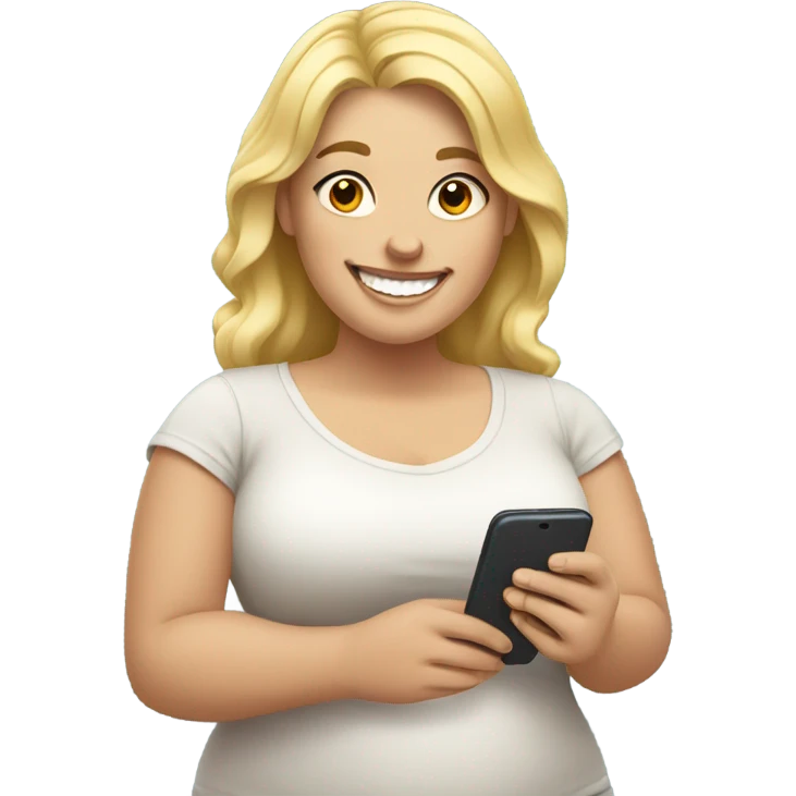 overweight blondie woman happy with a smartphone on hands emoji