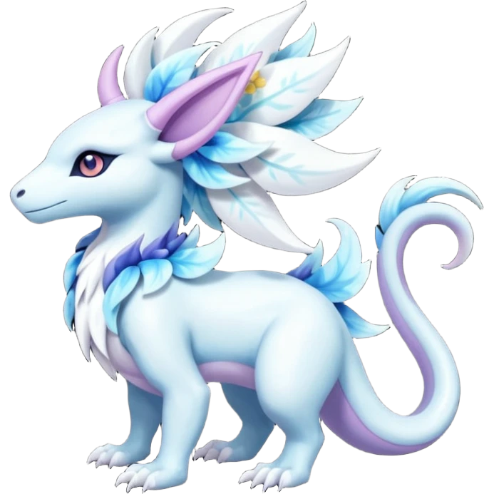 Shiny Glossy Pastel Light Divine Reptilian Beautiful Floral Snowy Pretty Absol-Amaura-Suicune-Cobalion-fusion, full body emoji