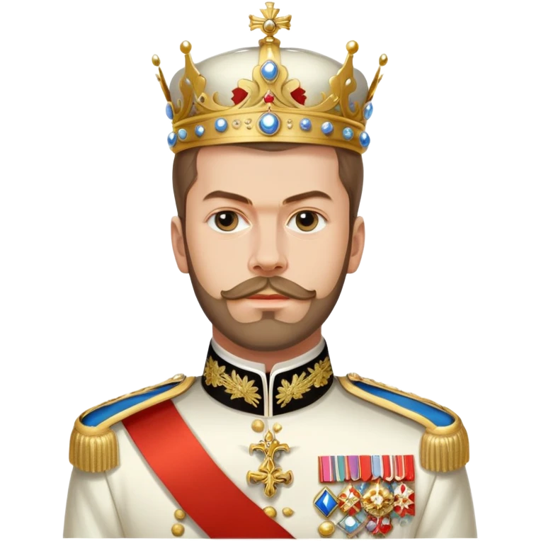Nicholas II, Russian tsar, ornate military dress, sash, crown emoji