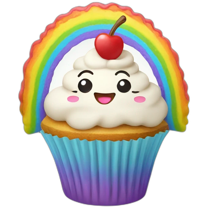 Happy cupcake with rainbow icing  emoji