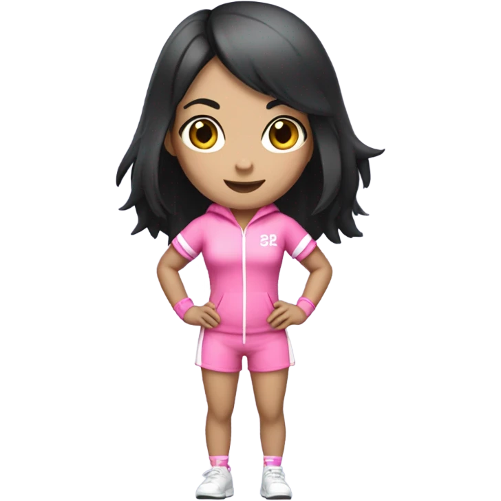 Yoga catgirl black hair  white skin full body pink sport  emoji