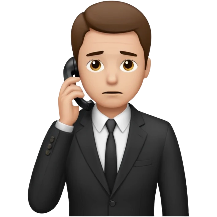 A man on the phone about to make a complaint but sad emoji