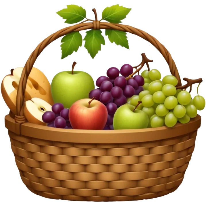 Food Basket, Brown basket with both food, drink and fruits emoji