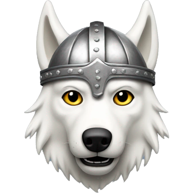 White wolf wearing a viking helmet emoji