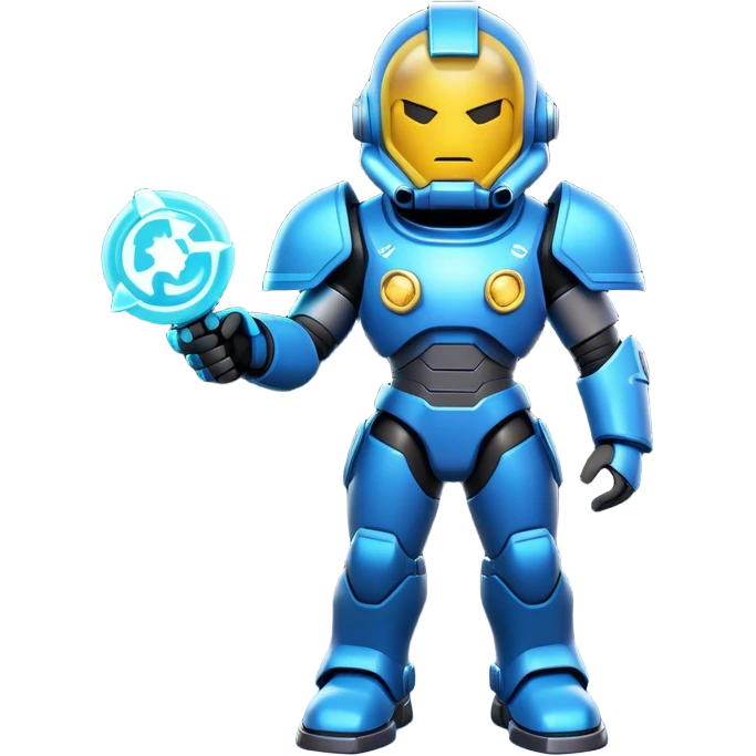 Clash of Clans aesthetic: Cinematic Playful Terran Marine Hero Emoji, rendered in a 3D vector-style similar to standard emojis with minimal shading and bold, simplified shapes. A compact, heroic isometric figure clad in futuristic power armor with signature energy accents, softly glowing with a cosmic battle charm. Simplified yet unmistakably iconic, highly detailed and consistent, glowing with a soft radiant shine and high gloss. Stylized with a touch of interstellar valor and a soft glowing outline, capturing the essence of an elite space warrior with a friendly, playful manner! emoji