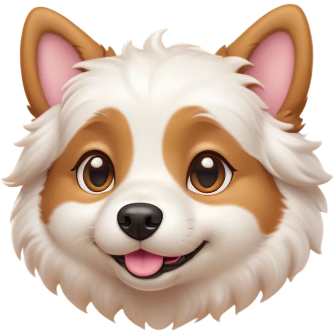 Cinematic Cute Domestic Dog Portrait Emoji, Head tilted playfully and inquisitively, with a delightfully fluffy, friendly build and a characteristically charming face featuring a soft snout and perky ears, accentuated by a glossy coat and round, sparkling eyes full of mischief, Simplified yet irresistibly adorable features, highly detailed, glowing with a warm, friendly glow, high shine, affectionate and lively, stylized with a touch of whimsical cuteness, soft glowing outline, capturing the essence of a mischievous yet loving dog that feels like it could bound out of the screen into your arms! emoji