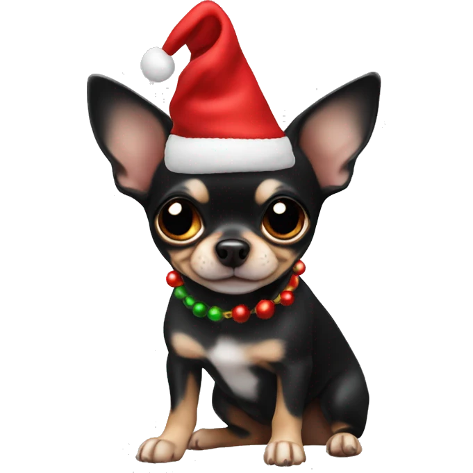 Black short hair chihuahua with Christmas hat emoji