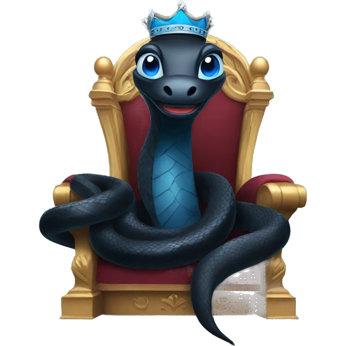 Black snake with blue eyes sitting on a throne wearing a crown  emoji