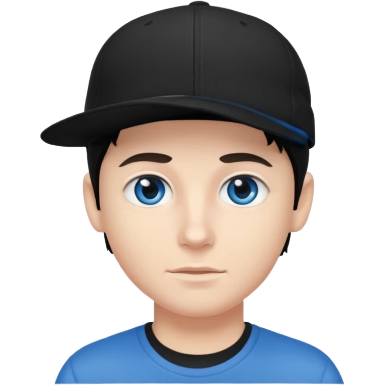 Menino branco de cabelo escuro, boné preto, olhos azuis emoji