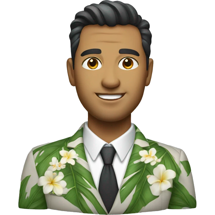 a full portrait (head to toe) of a handsome Hawaiian man with a corporate outfit emoji