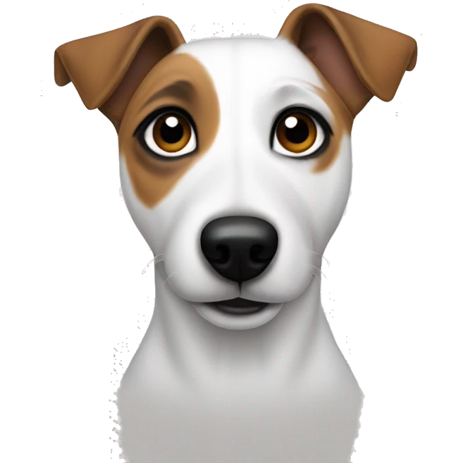 A white Jack Russell Terrier with erect ears and a black spot under its right eye. emoji
