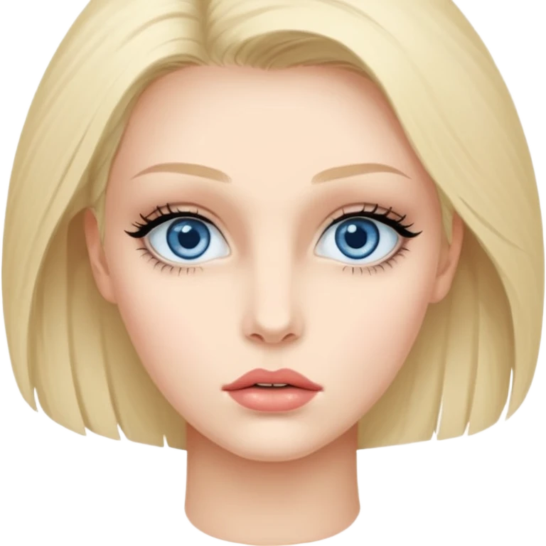 Bonnie Blue Porträt einer jungen Frau mit ovalem Gesicht, großen hellblauen Augen, langen Wimpern und geschwungenen Augenbrauen. Gerade, feine Nase und volle Lippen mit sichtbarem Lächeln. Glatte, leicht gebräunte Haut mit natürlichem Glow. Schulterlanges, blondes Haar mit Locken und Mittelscheitel emoji
