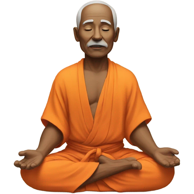 an old yogi with a peaceful and meditative expression. The character should be wearing an orange robe, symbolizing traditional yogic attire. The yogi can be sitting in a lotus position emoji