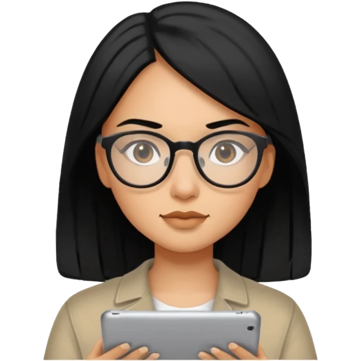 girl web designer with black hair writing on ipad emoji
