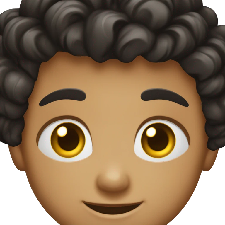 niño pequeño de piel negra, pelo muy corto y rizado, ojos negros y grandes y sonrisa  emoji
