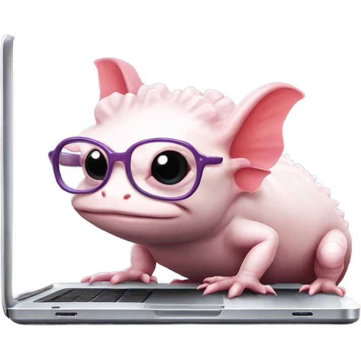 Axolotl with glasses working on a laptop emoji