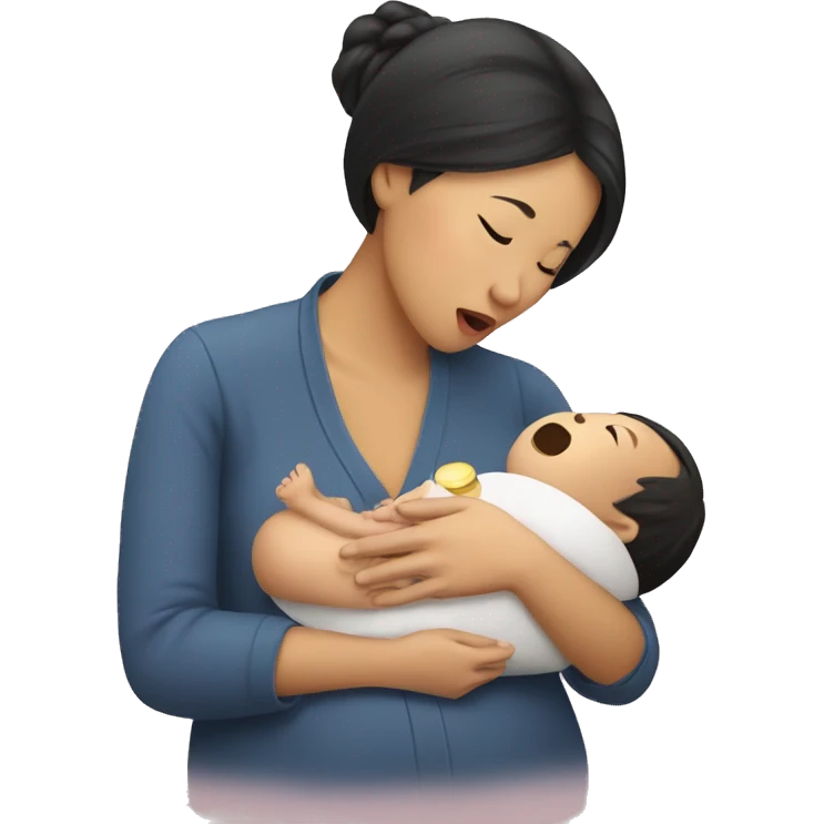 Asian woman gives her baby a pacifier emoji