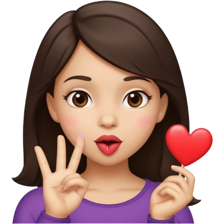 Dark brown haired girl with a mischievous expression blowing a kiss, with a heart.   emoji