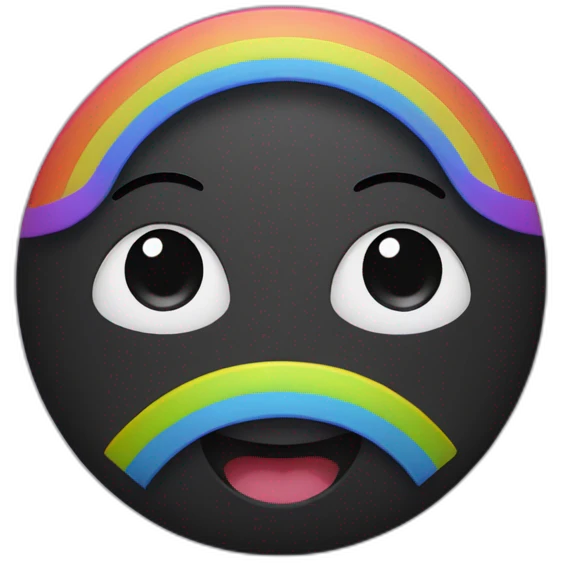 black blushing face with rainbow emoji