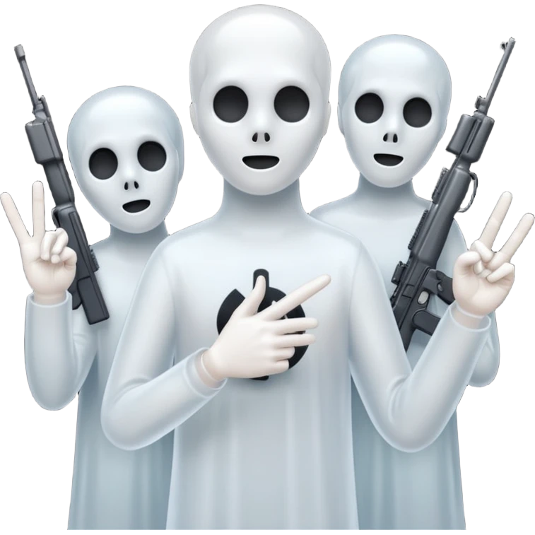 Fantasmas con un fusil moderno y haciendo haciendo en en forma de ✌️ con los dedos emoji