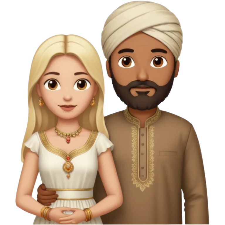 Indian man with beard holding naked blonde woman vagina emoji