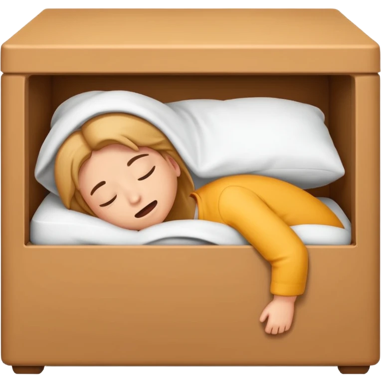 emoji of sleeping box, box is brown colored, open and empty, with a Zzz emoji