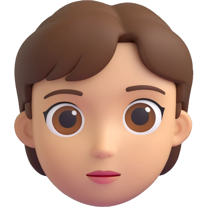 cartoon face of a young person with short brown hair and a blank expression in 3D emoji style emoji