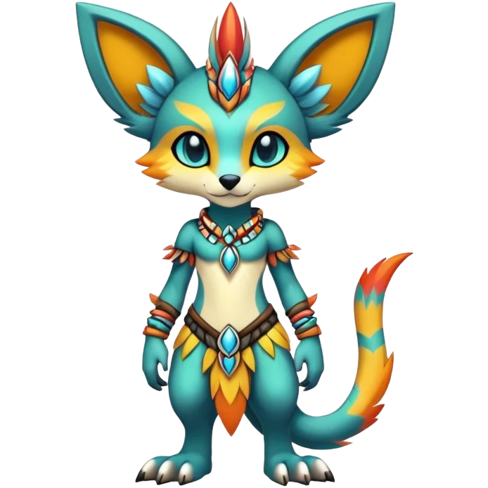 Anthro Sona Cool Edgy Cute Colorful Shy Tribal Shiny Fakemon-Fantasy-Creature Full Body emoji