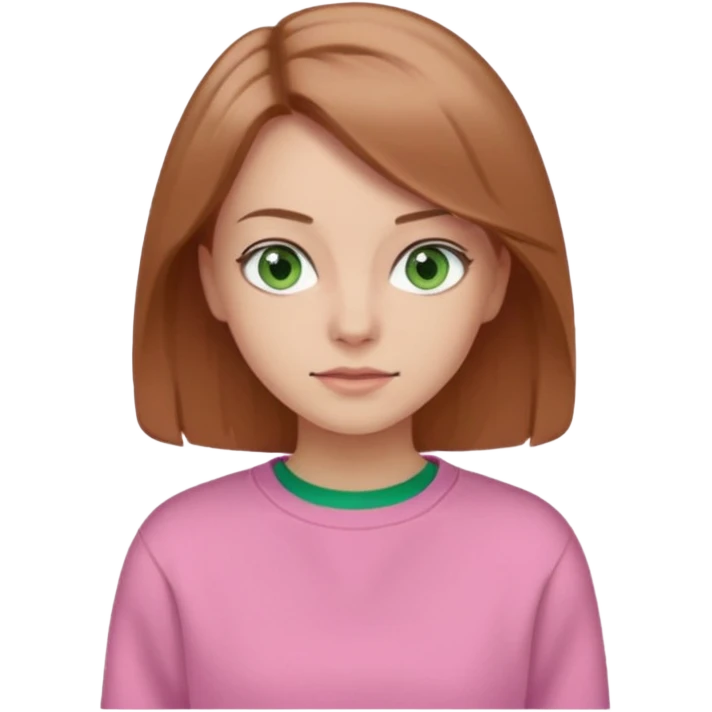  Una donna con una felpa semplice rosa, senza cappuccio. i capelli sono lunghi fino alle spalle marroni chiaro,gli occhi sono verdi  emoji