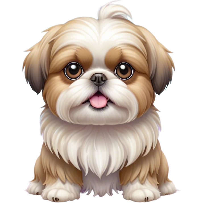 Cinematic Comical Shih Tzu Portrait Emoji, Head cocked with a hilariously exaggerated, shocked expression and twinkling, comically wide eyes, showcasing a fluffy, luxurious fur in soft pastel tones, simplified yet whimsically detailed, glowing with a playful, sassy radiance, high shine, exuding a humorous and cheeky charm, styled with a soft glowing outline, capturing the essence of a Shih Tzu that looks as if it could burst into a fit of playful antics at any moment! emoji