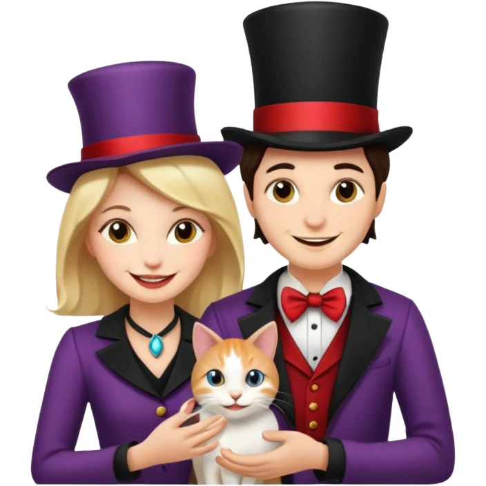 magician couple and their pet cat emoji