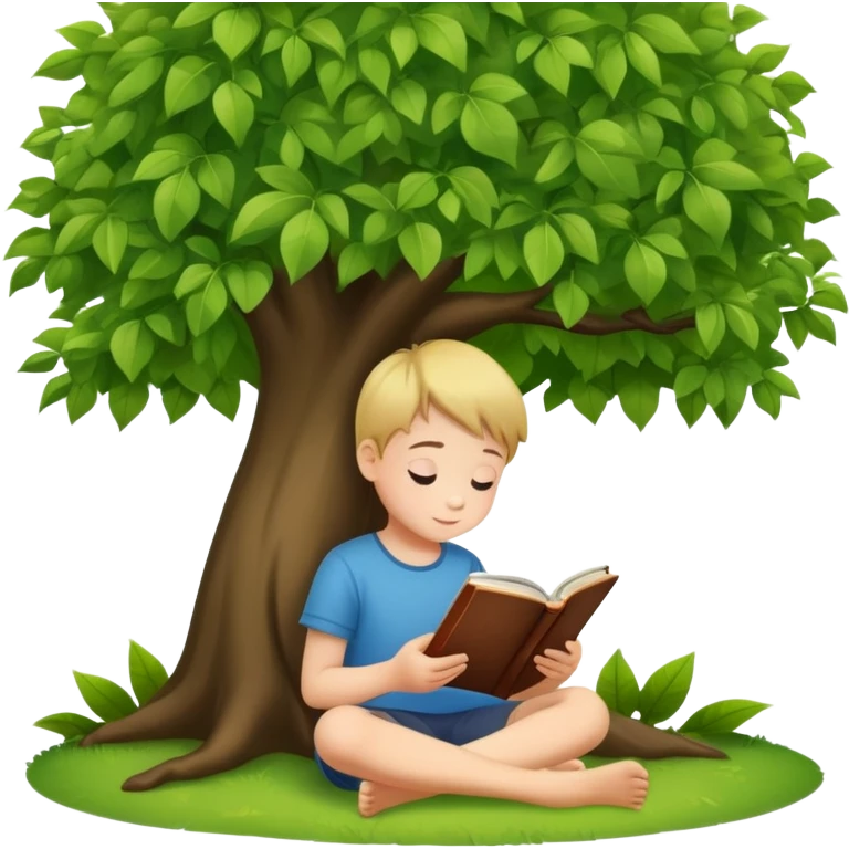 child reading a book under a leafy tree emoji