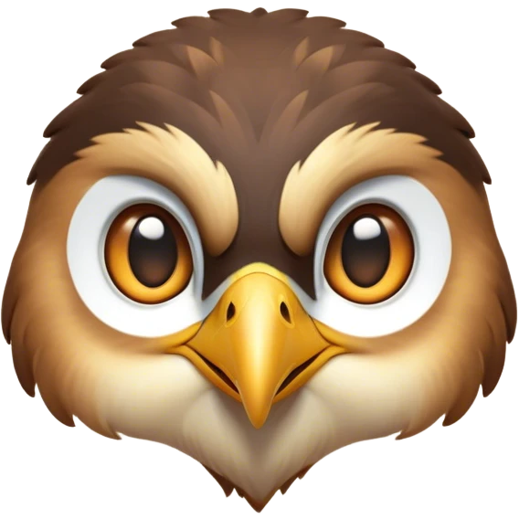 Cinematic Cute Hawk Portrait Emoji, Head tilted playfully and inquisitively, featuring a compact, streamlined form with a delicately curved beak and round, sparkling eyes full of curious charm, Simplified yet irresistibly adorable features, highly detailed, glowing with a warm, inviting glow, high shine, affectionate and lively, stylized with a touch of whimsical aerial grace, soft glowing outline, capturing the essence of a mischievous yet endearing hawk that seems as if it could swoop out of the screen into your heart! emoji