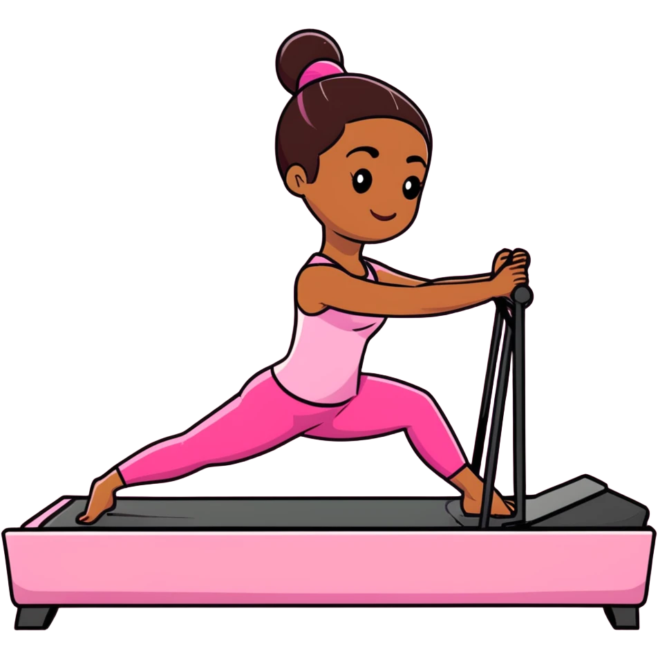 Brown girl in pink outfit on pink reformer pilates emoji