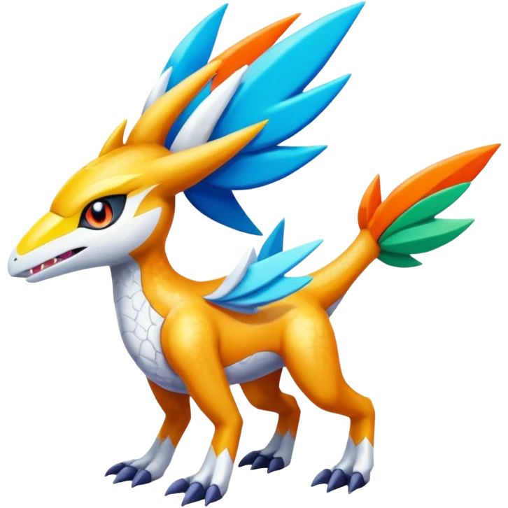 Colorful Meloetta-Latios-Wargreymon-Sergal-Pokémon-Digimon-Fakémon-fusion-hybrid-creature emoji