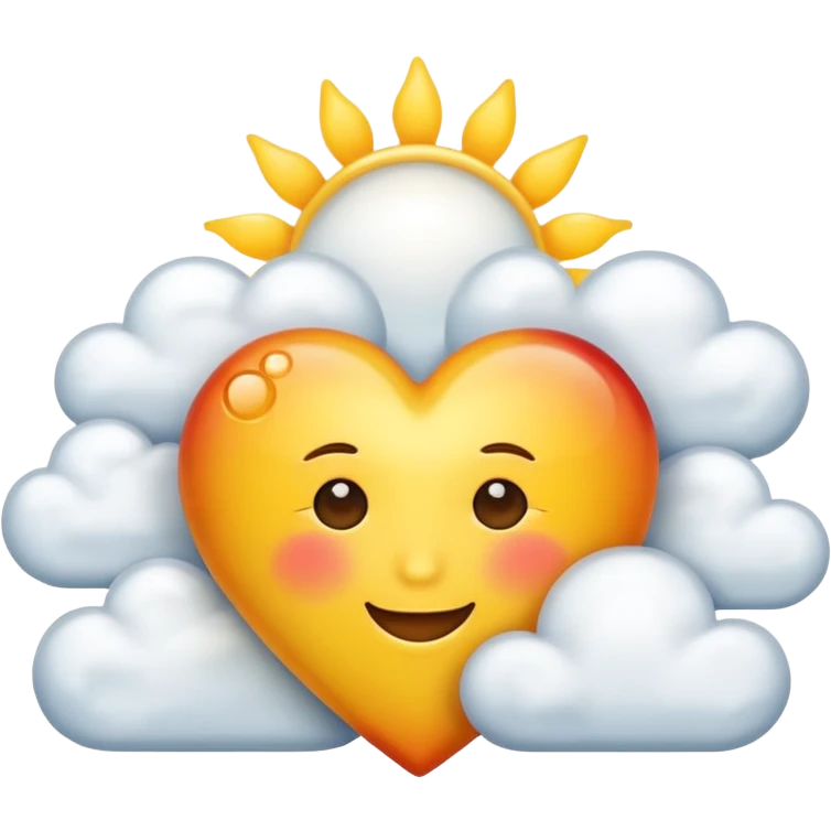 white heart with a sun and clouds inside, apple emoji style emoji