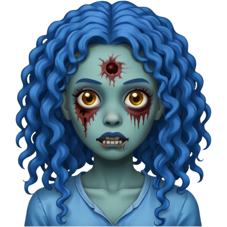🧟‍♀️ faca uma mulher negra zumbi de cabelo cacheado azuis e longos emoji